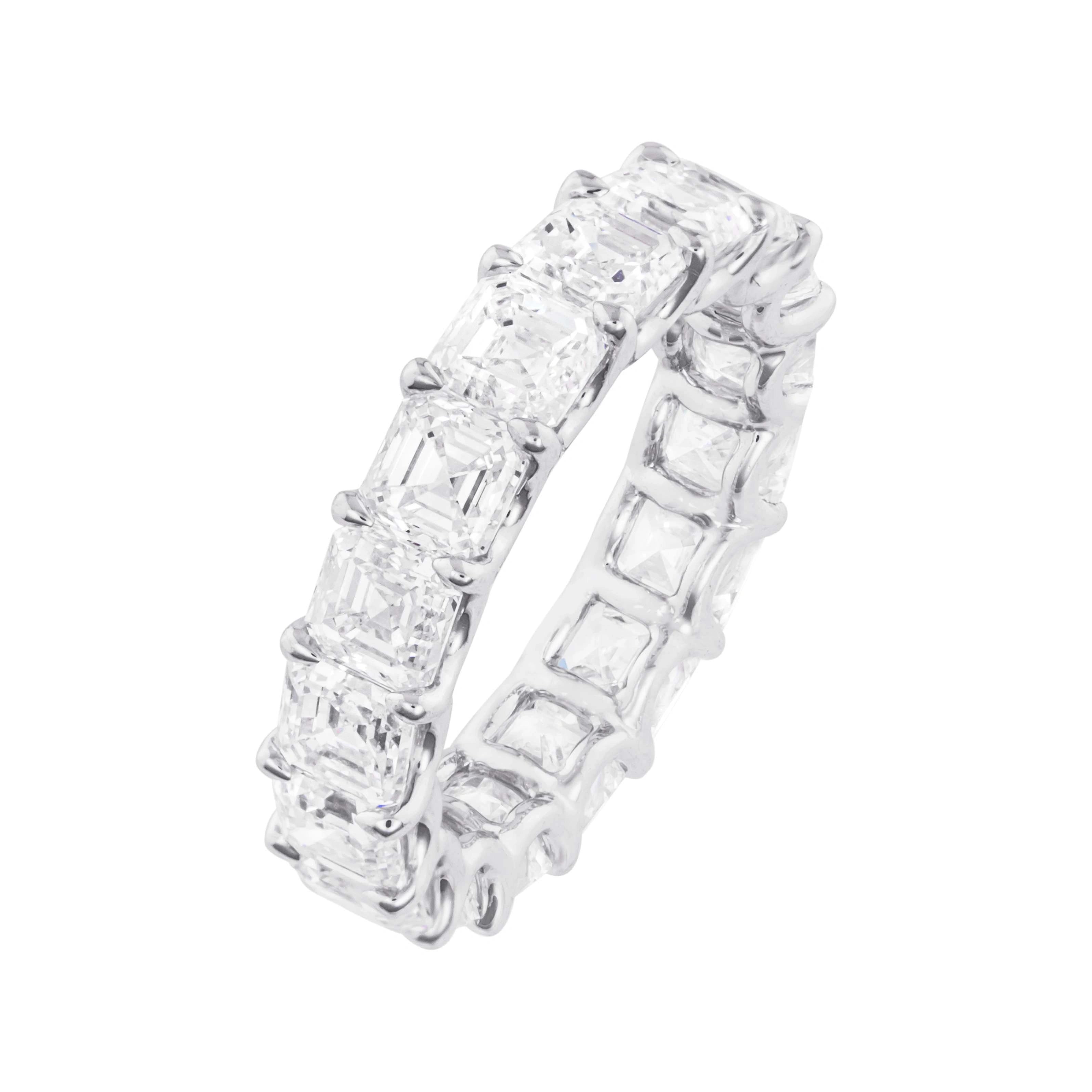 White Gold Asscher Cut Eternity Ring on white background
