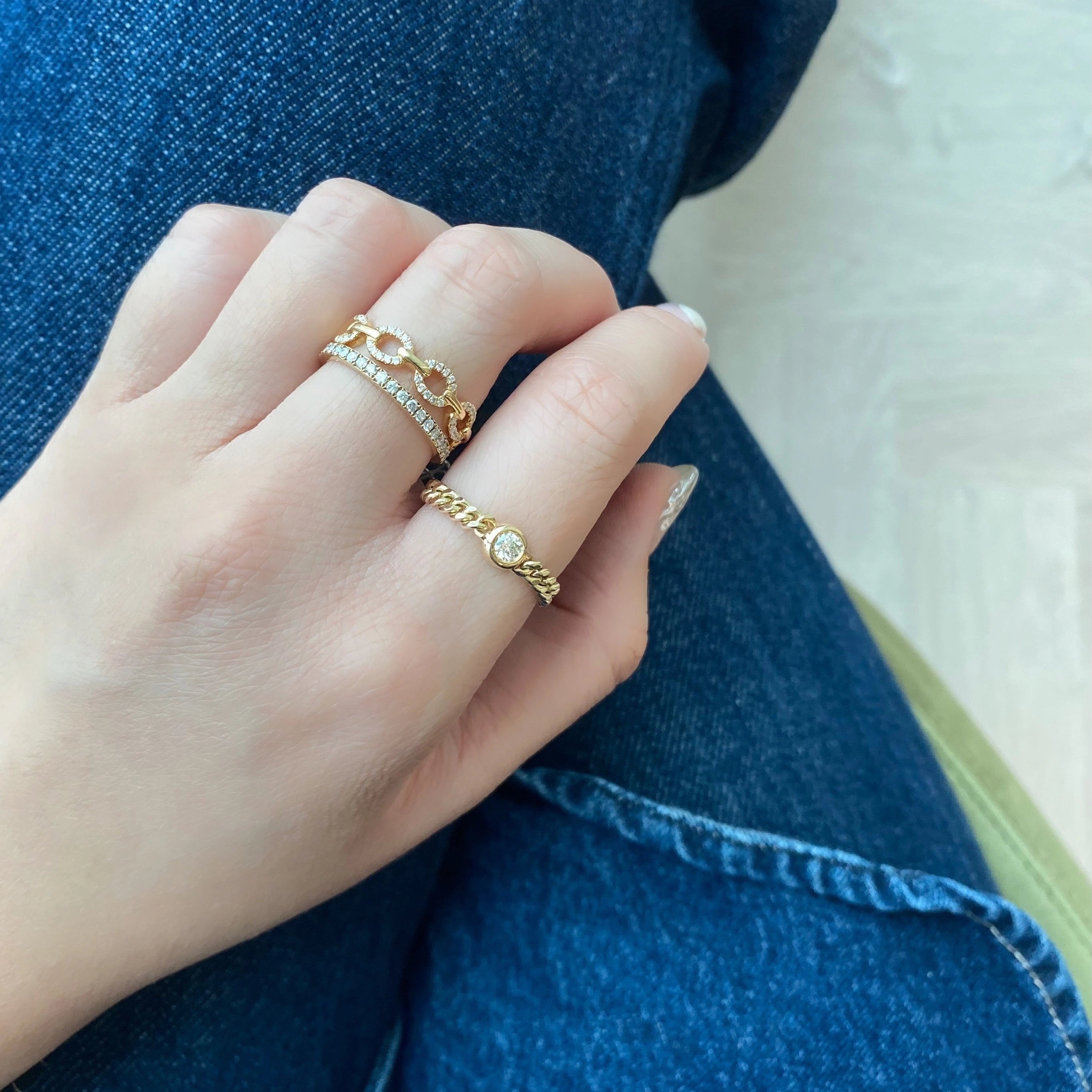 Bezel Diamond Chain Ring