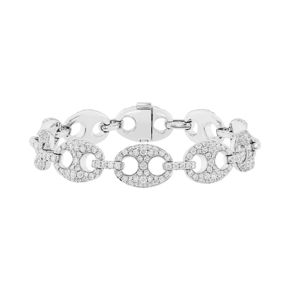 White Gold Chain Pave Diamond Bracelet on white background.