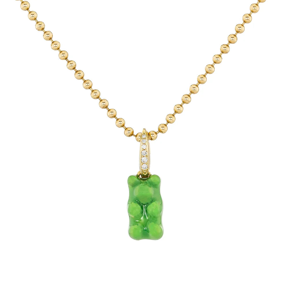 Yellow Gold Diamond Gummy Bear Necklace - Green
