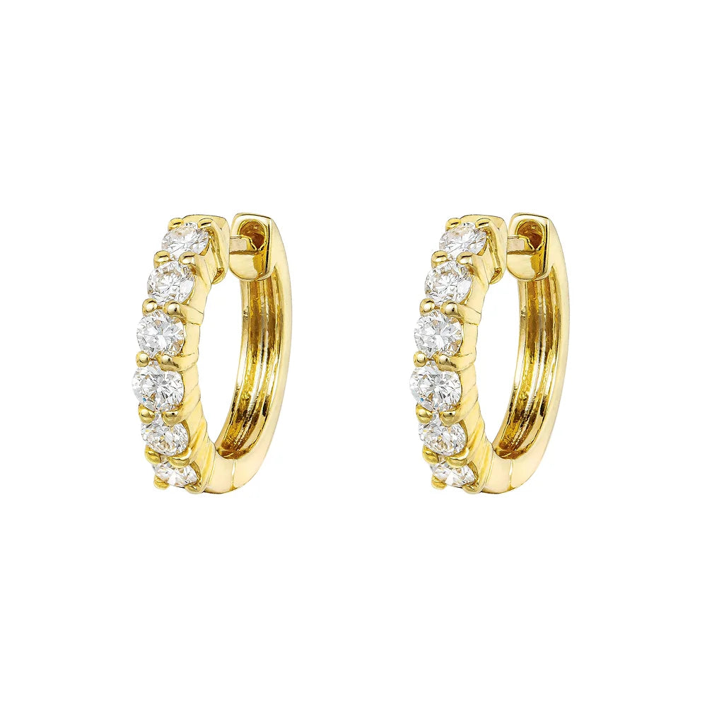 Yellow Gold Diamond Huggies with white background