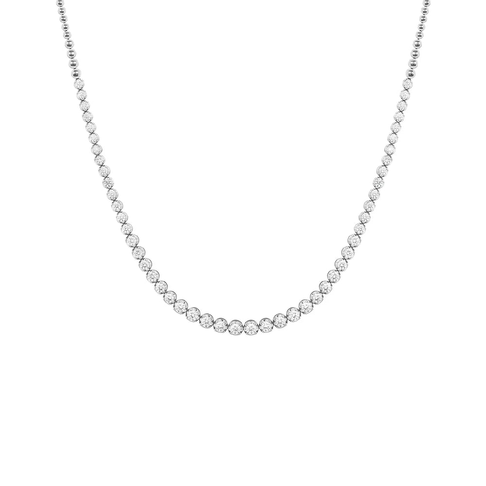 White Gold Half Diamond Gradual Tennis Necklace on white background