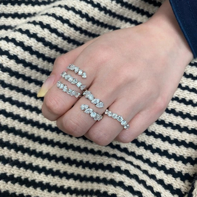 Multi-shape Three Row Diamond Coil Ring