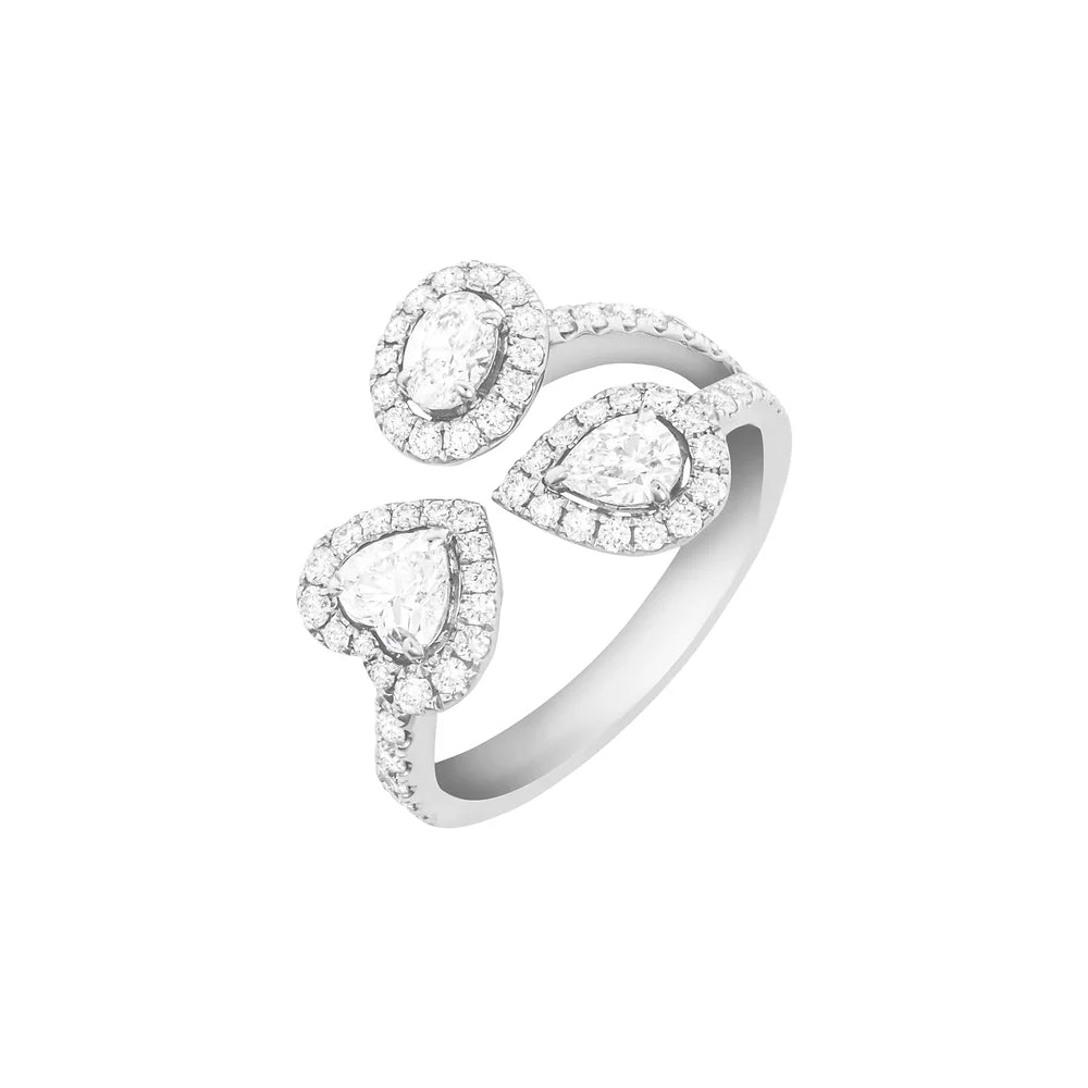 High res mulit-shape diamond open ring on white background