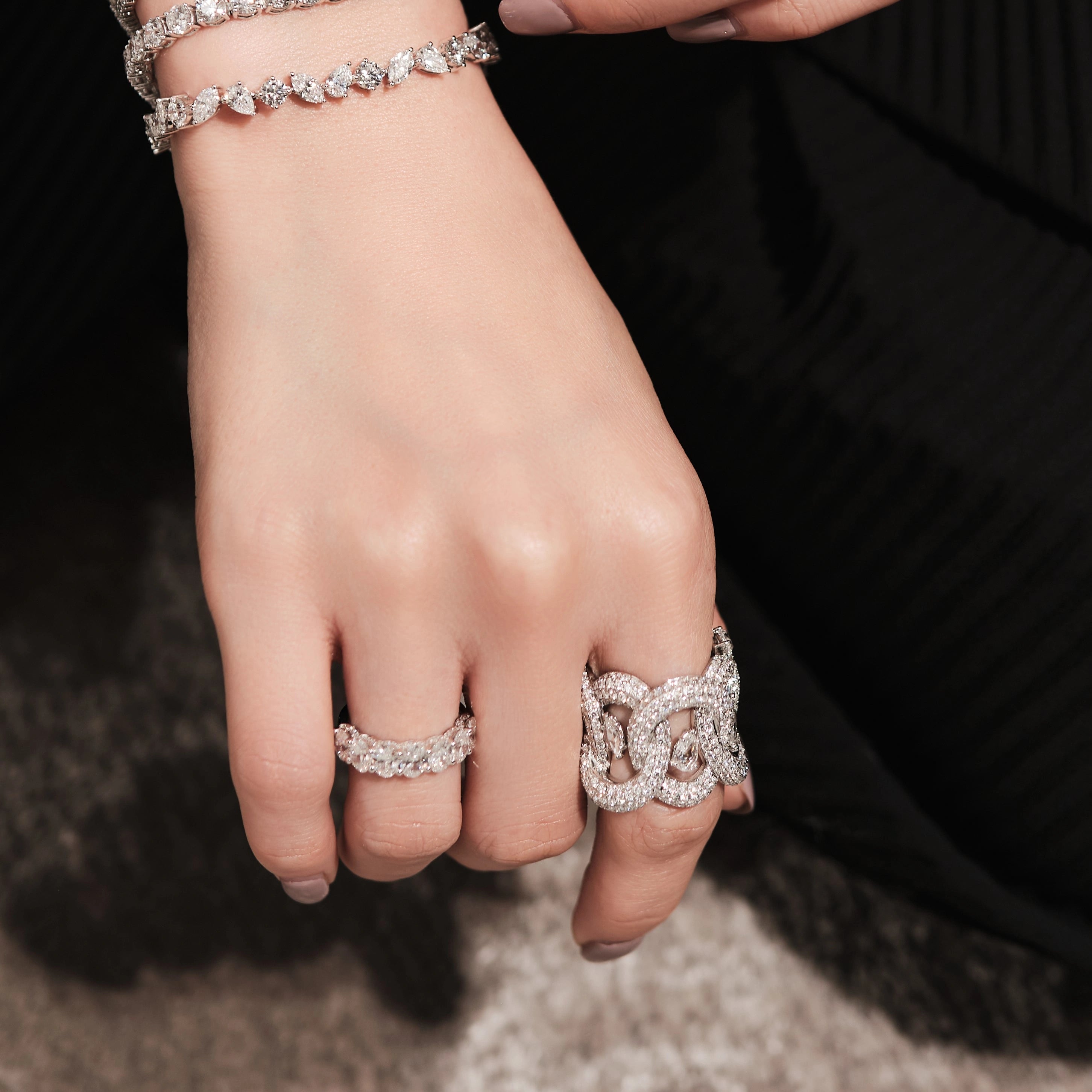 Pave Diamond Chain Ring with Rose Cuts