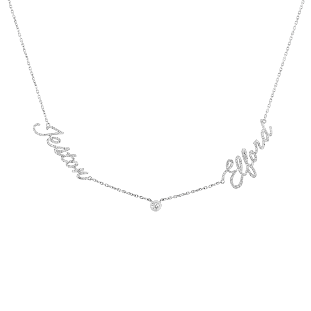 Personalized Diamond Script Two Name Necklace