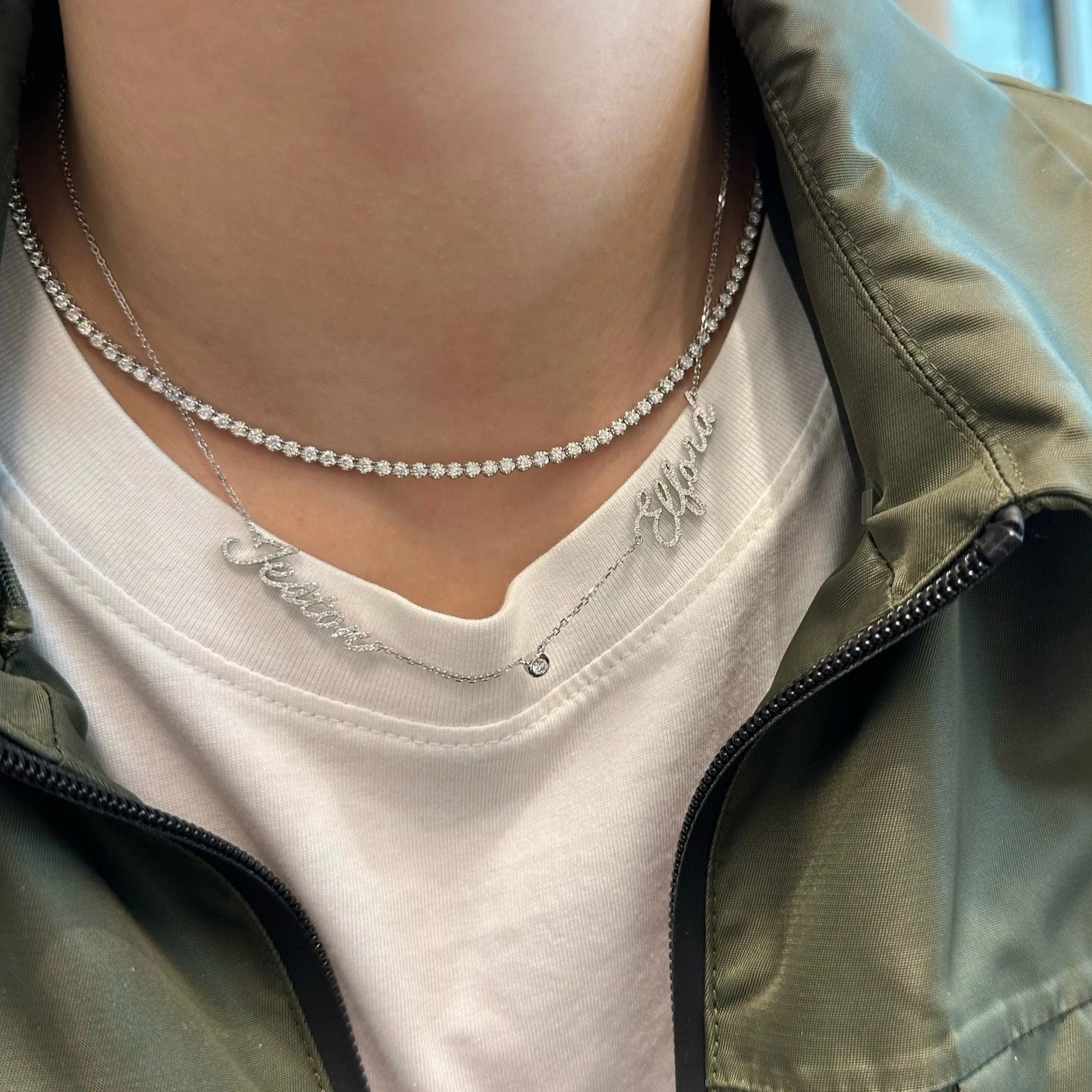 Personalized Diamond Script Two Name Necklace