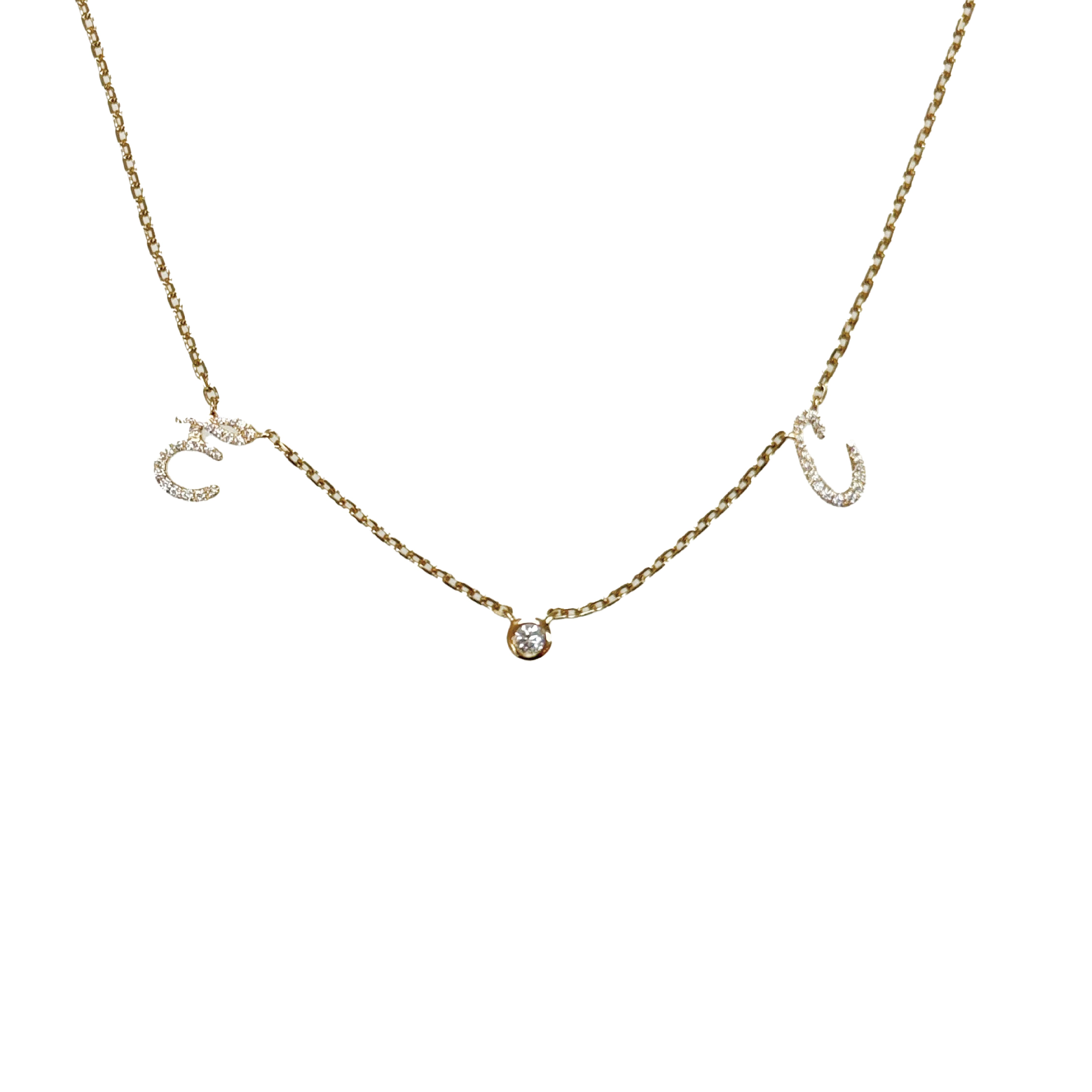 Yellow gold Personalized Two Initial Diamond Necklace on white background