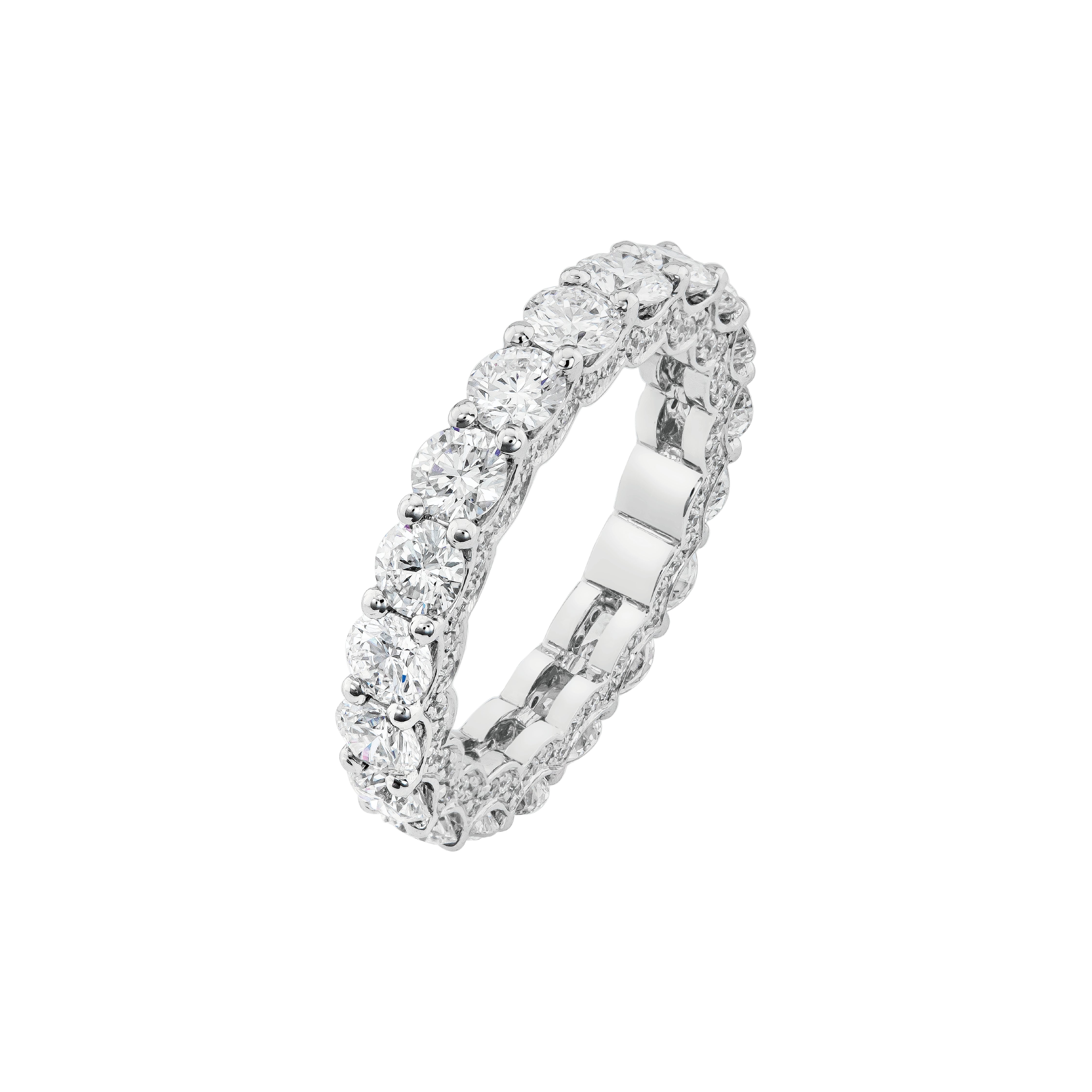 White Gold Round Cut Diamond Eternity Ring on white background.
