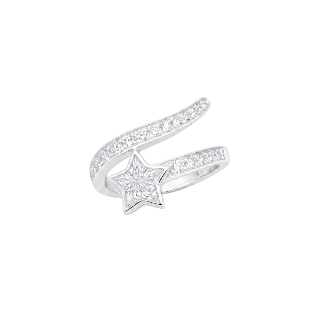 White Gold Star Pinky Ring on white background