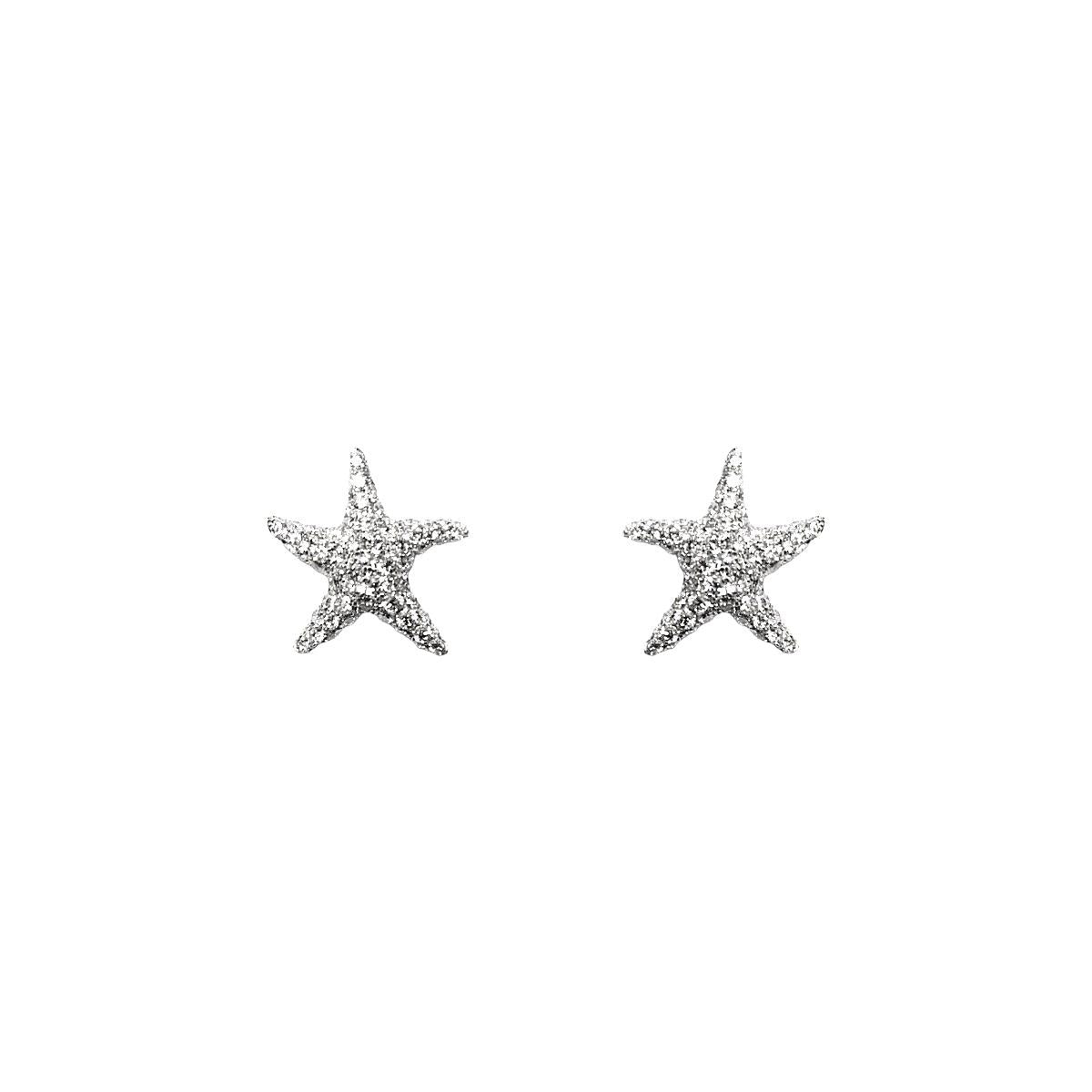 White Gold Starfish Diamond Studs on white background