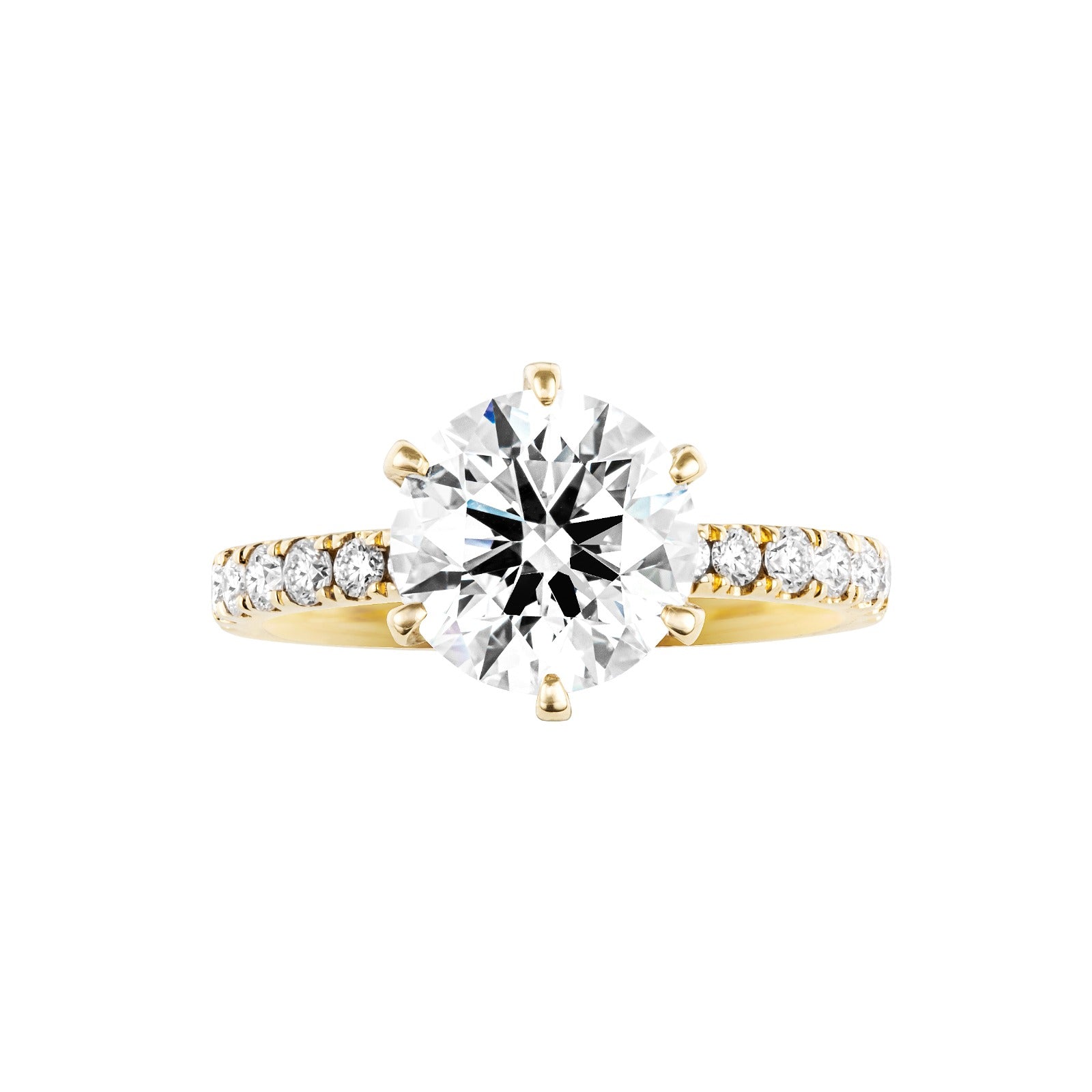 Round Diamond Pavé Band Engagement Ring Yellow Gold