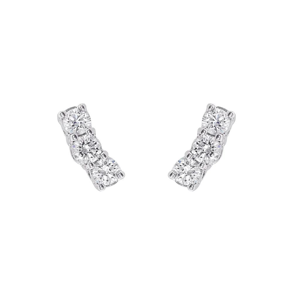 White Gold 3 Dot Earring (Single) on white background