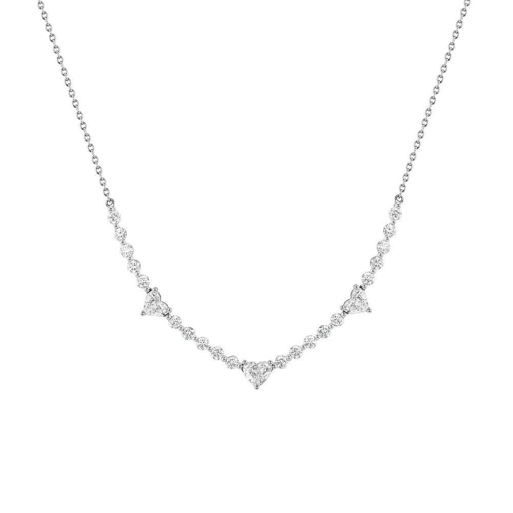 White Gold Baby Hearts Diamond Necklace on white background