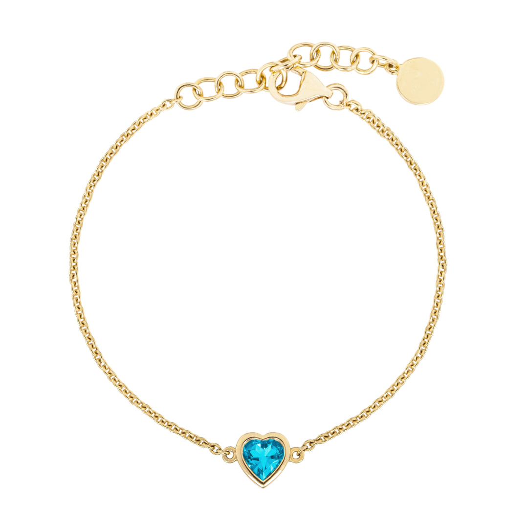 Yellow Gold Blue Topaz Birthstone Bracelet on white background