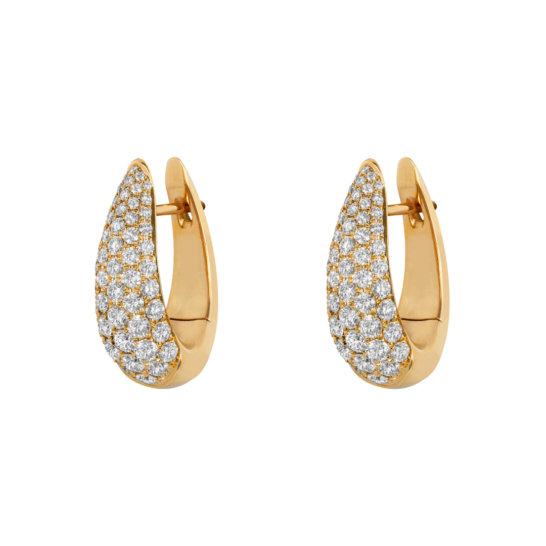 Yellow Gold Chubby Pave Diamond Hoops on white background