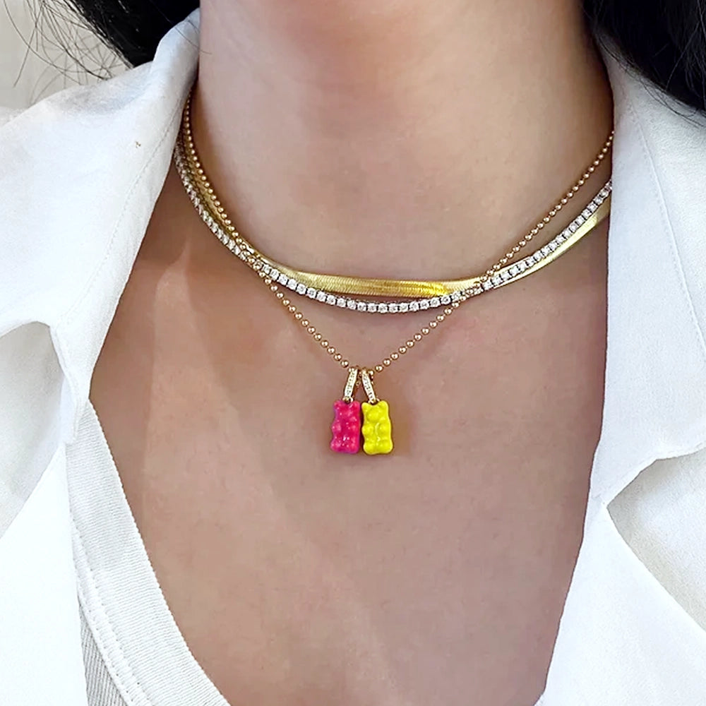 Yellow Gold Diamond Gummy Bear Charm - Pink / Yellow