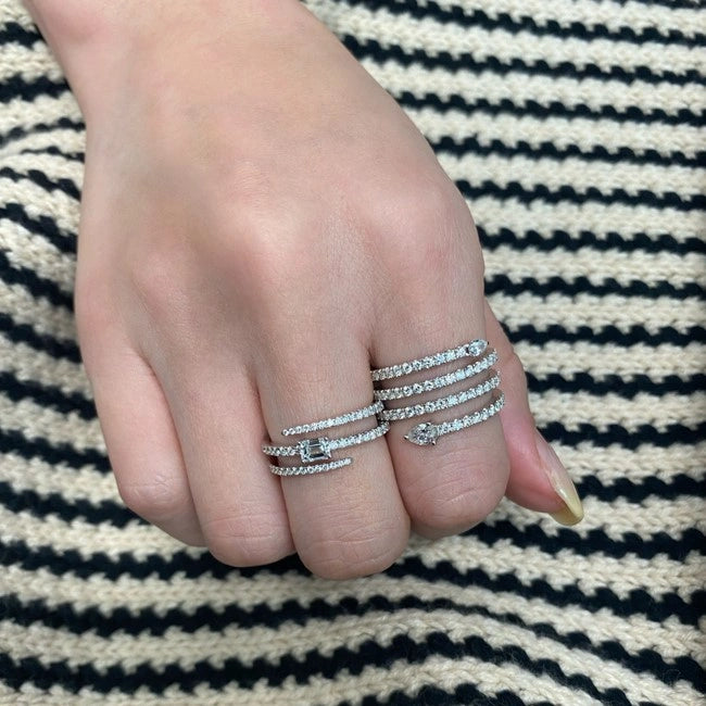 White gold emerald cut snake ring and pear cut snake diamond ring