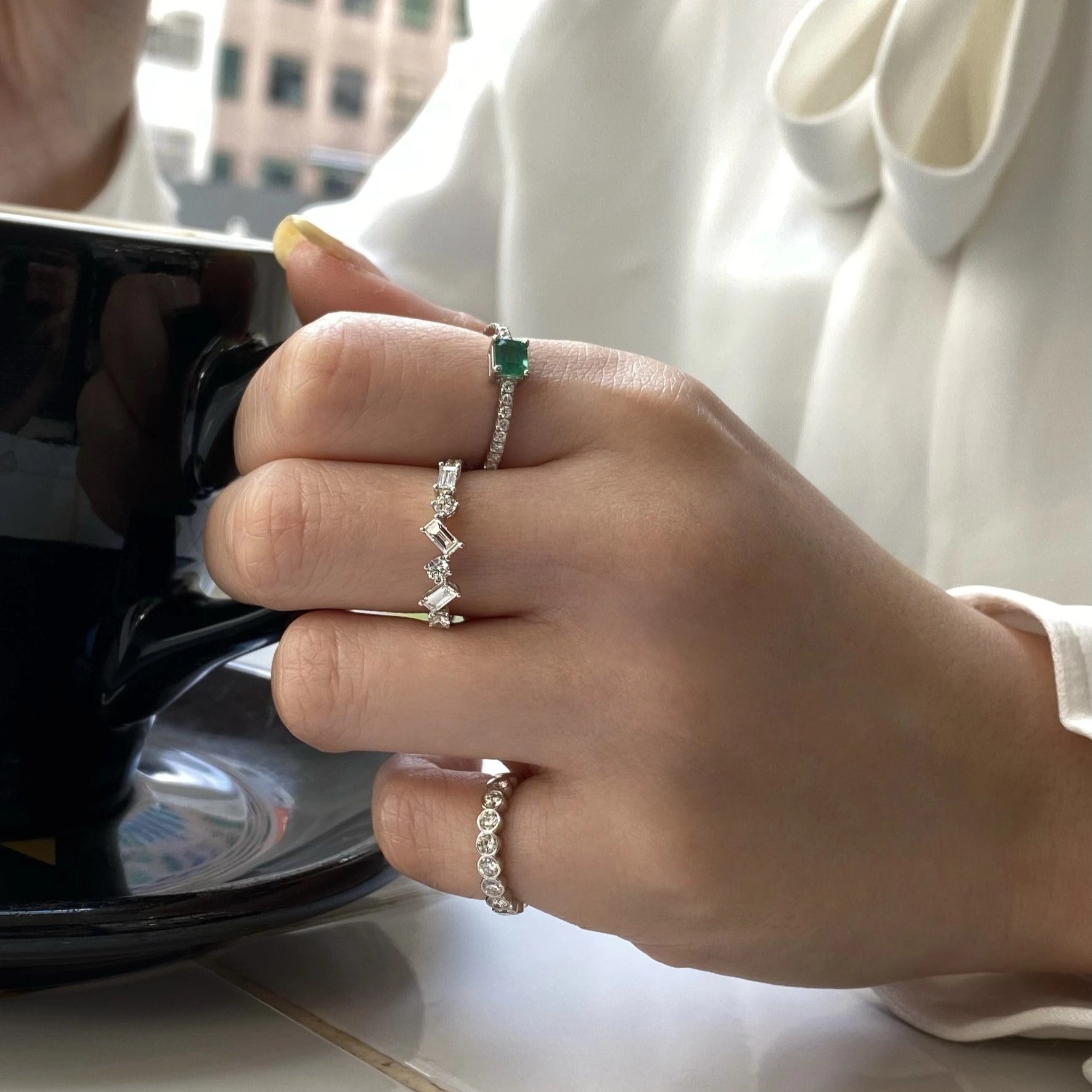 Emerald and Round Half Eternity Ring
