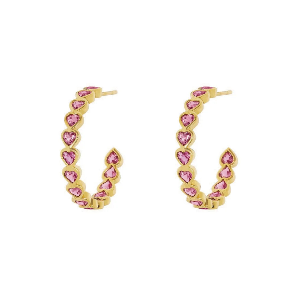 Yellow Gold Heart-Shaped Tourmaline Hoops on white background