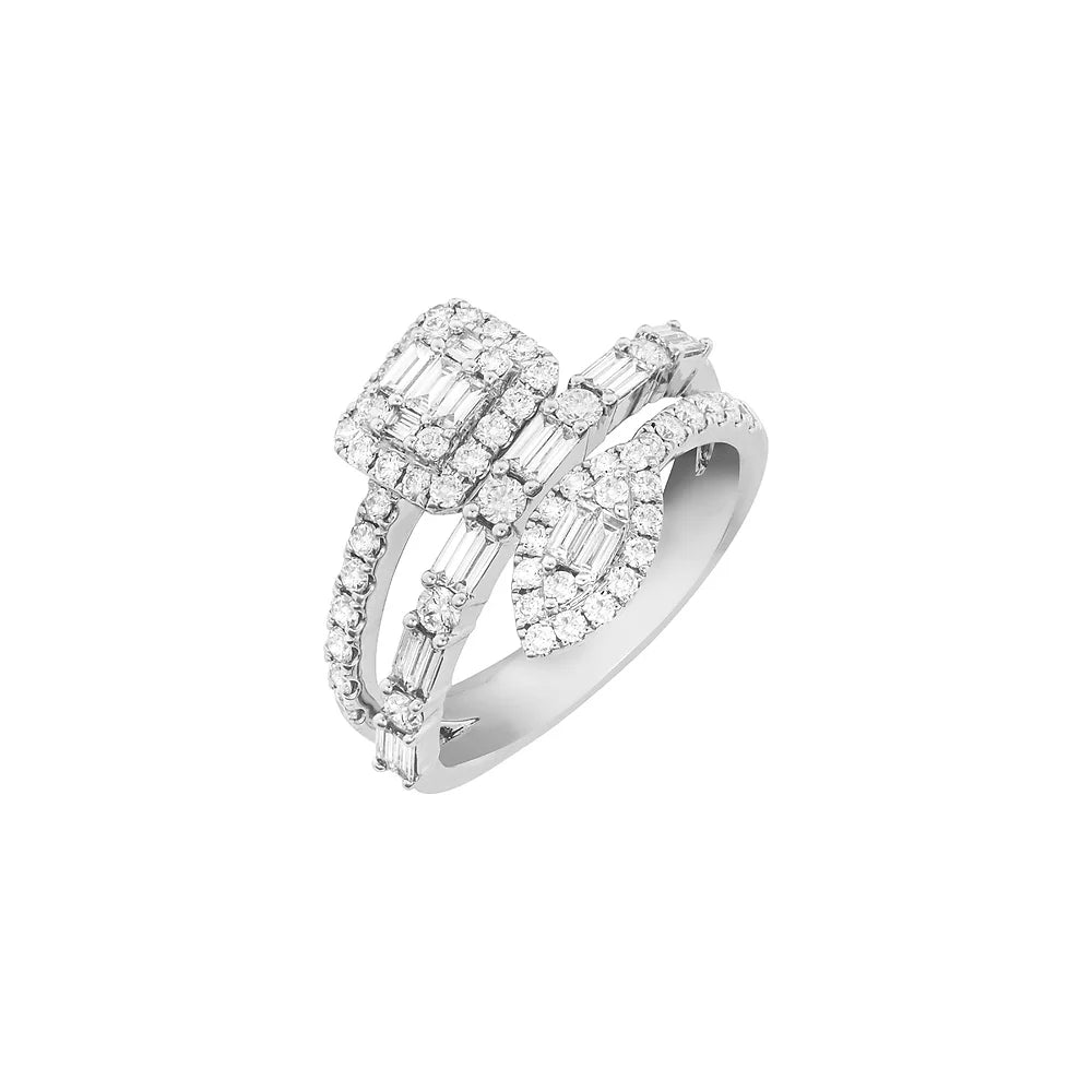 White Gold Illusion Coil Ring on white background