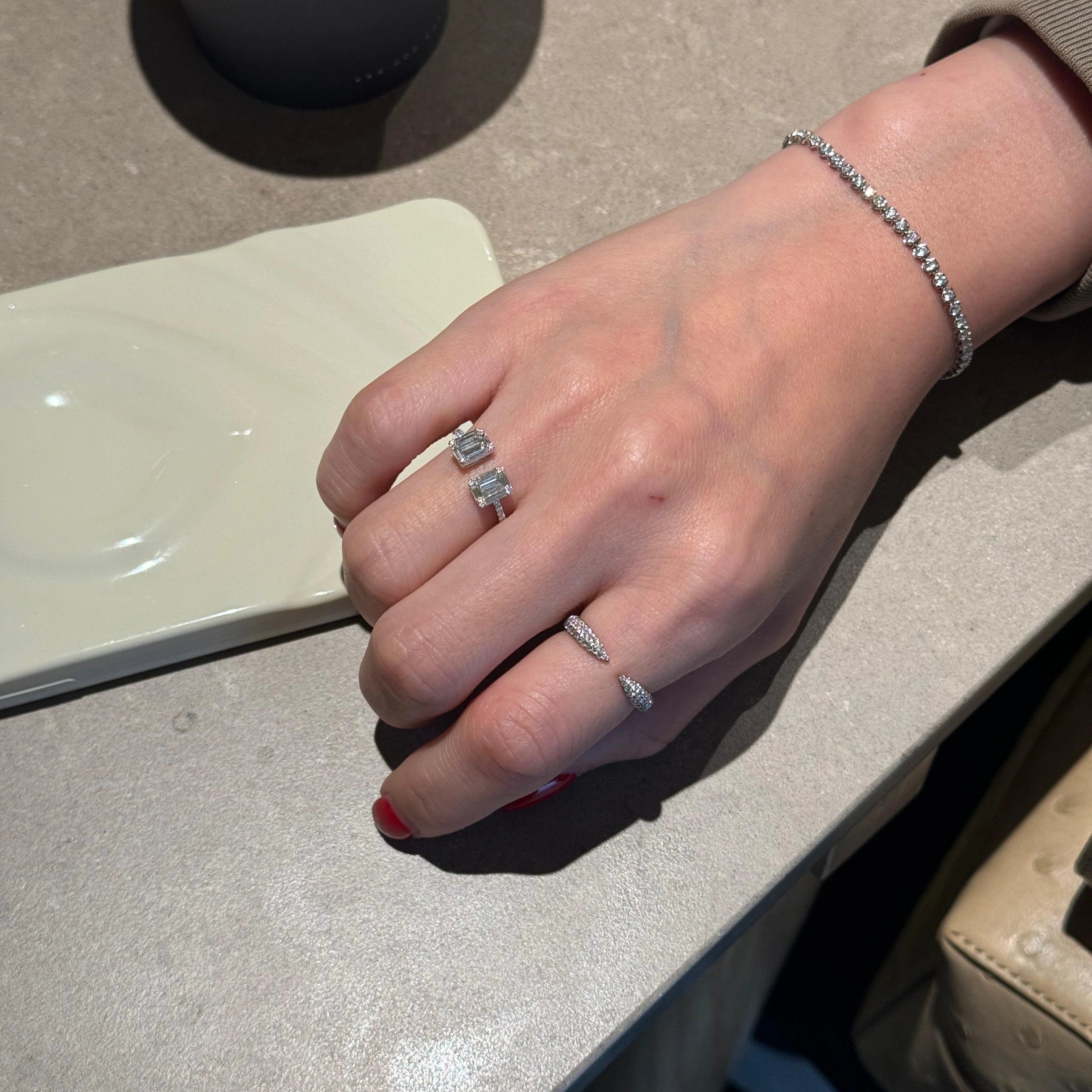 White gold Illusion Emerald Cut Open Ring