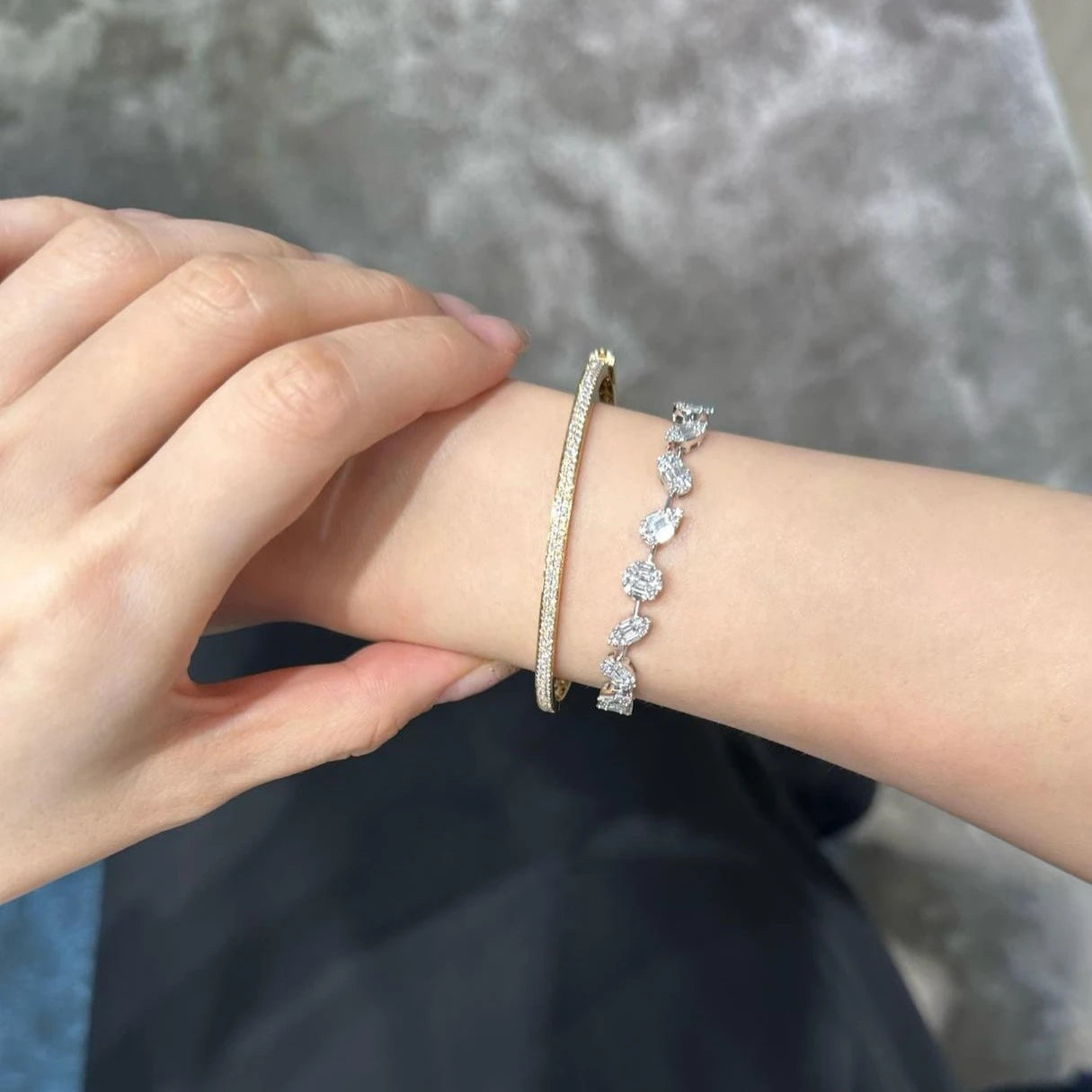 White Gold Illusion Multishape Diamond Bracelet 