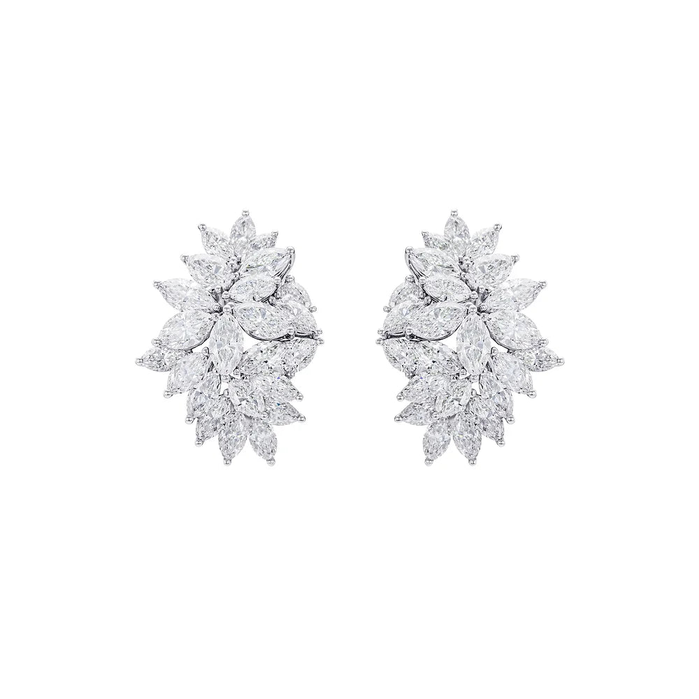 Marquise diamond cluster earrings large studs in white background