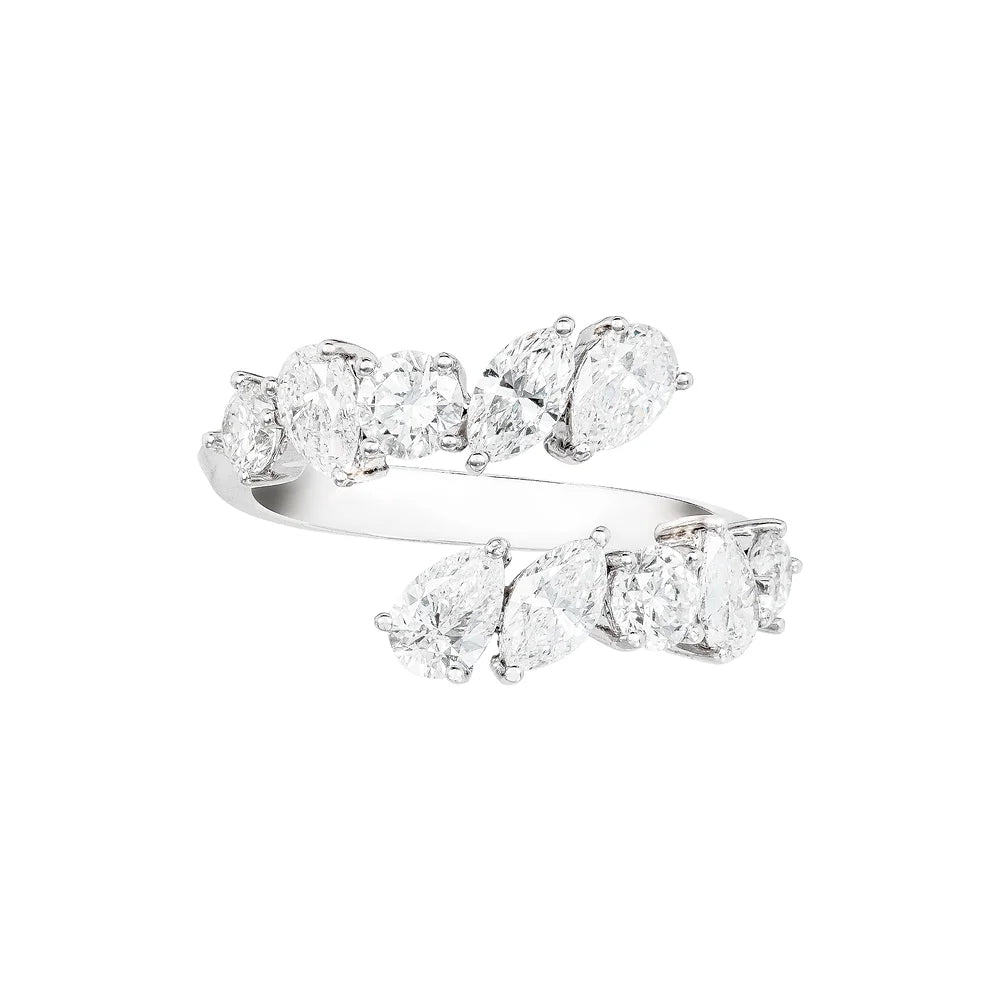 White gold Multi-shape Diamond Coil Ring on white background