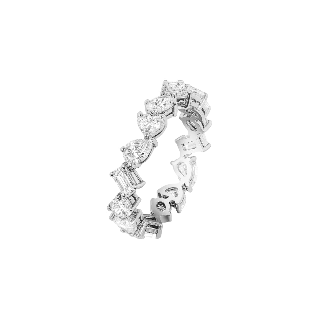 White gold multi shape diamond ring on white background