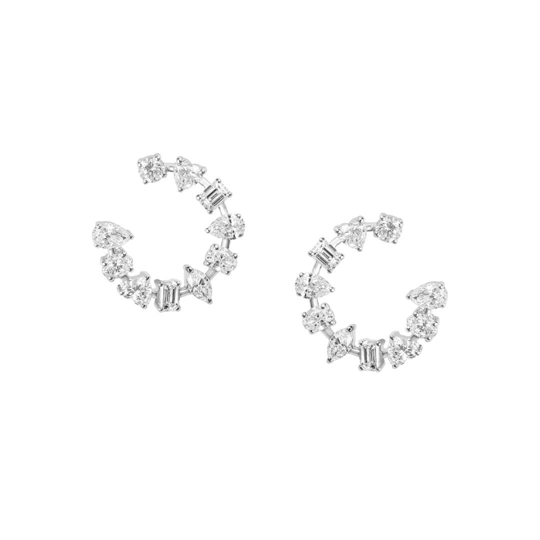Pair of muti-shape circle earrings on white background