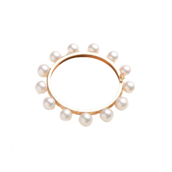 Rose Gold Natural Pearl Rose Gold Bangle on white background