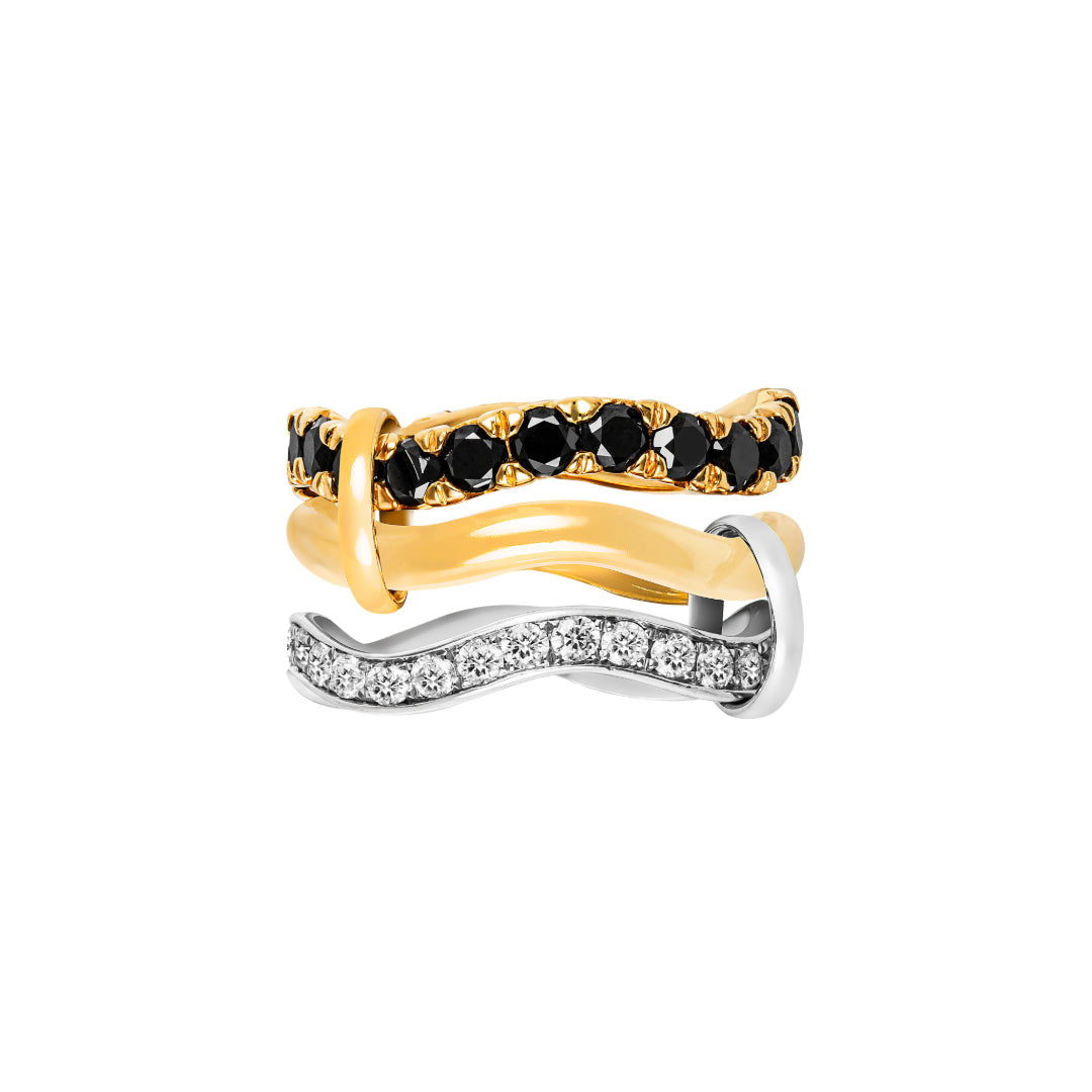 Organic Trio Ring with Black Diamonds
on white background