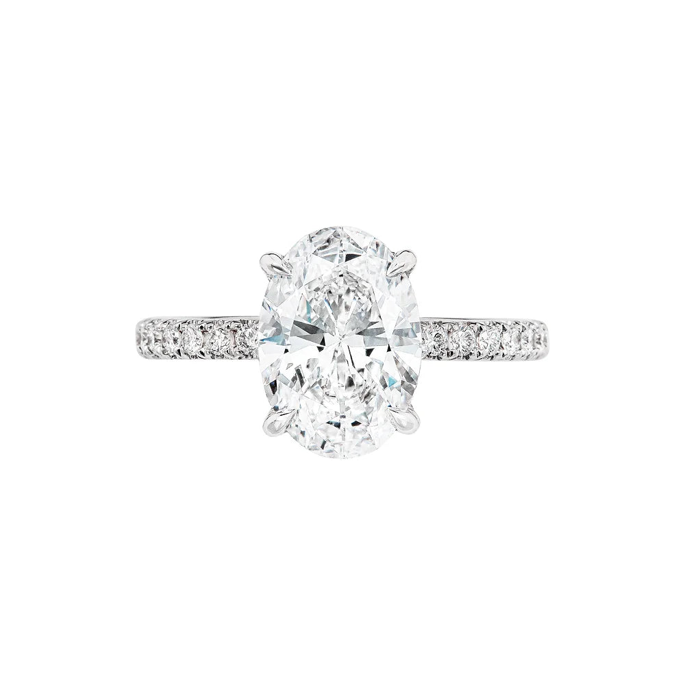 White gold Oval Engagement Ring on white background.