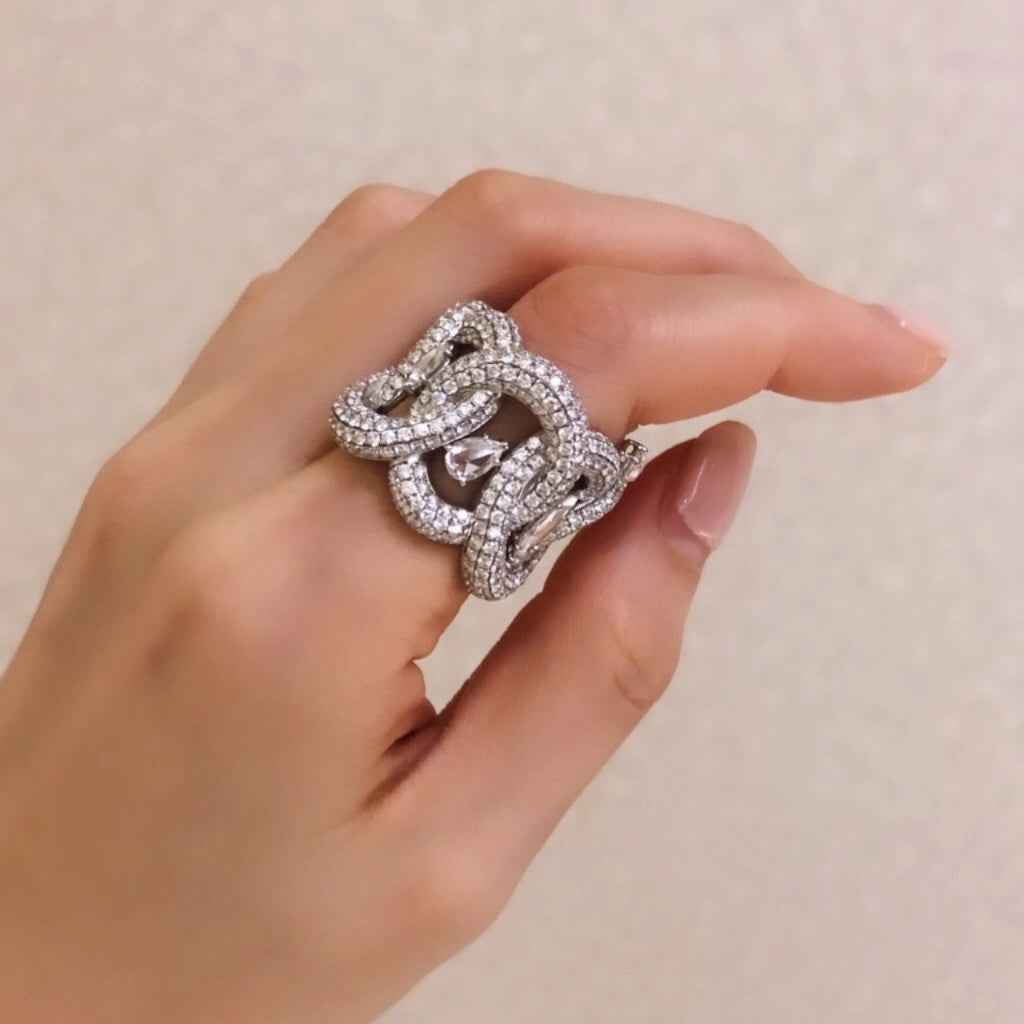 Pave Diamond Chain Ring with Rose Cuts