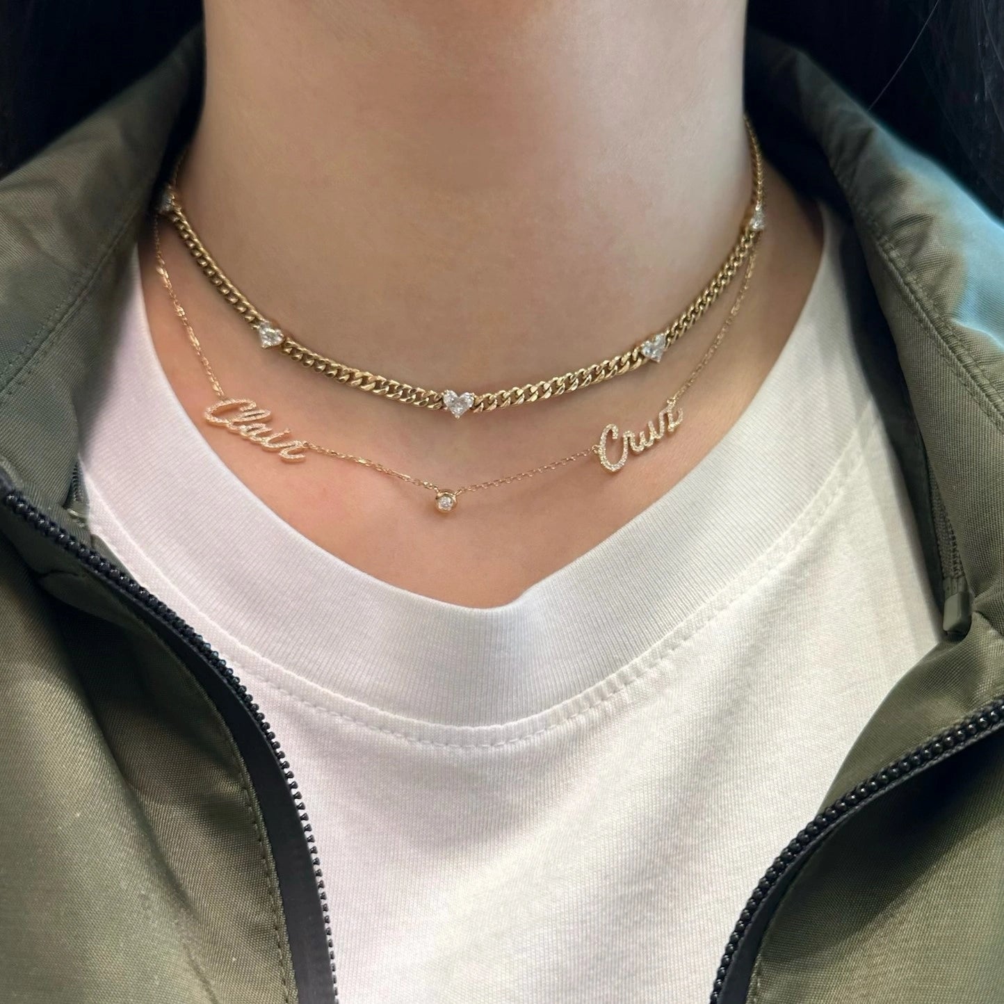 Personalized Diamond Script Two Name Necklace