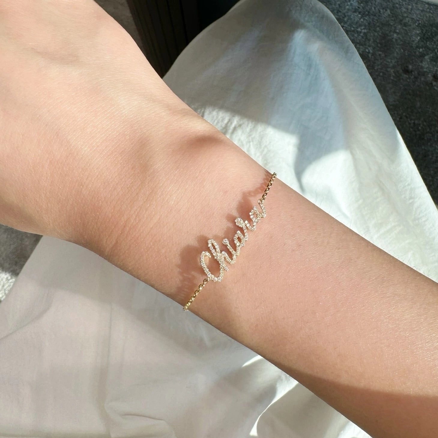 Yellow gold Personalized Diamond Script Name Bracelet