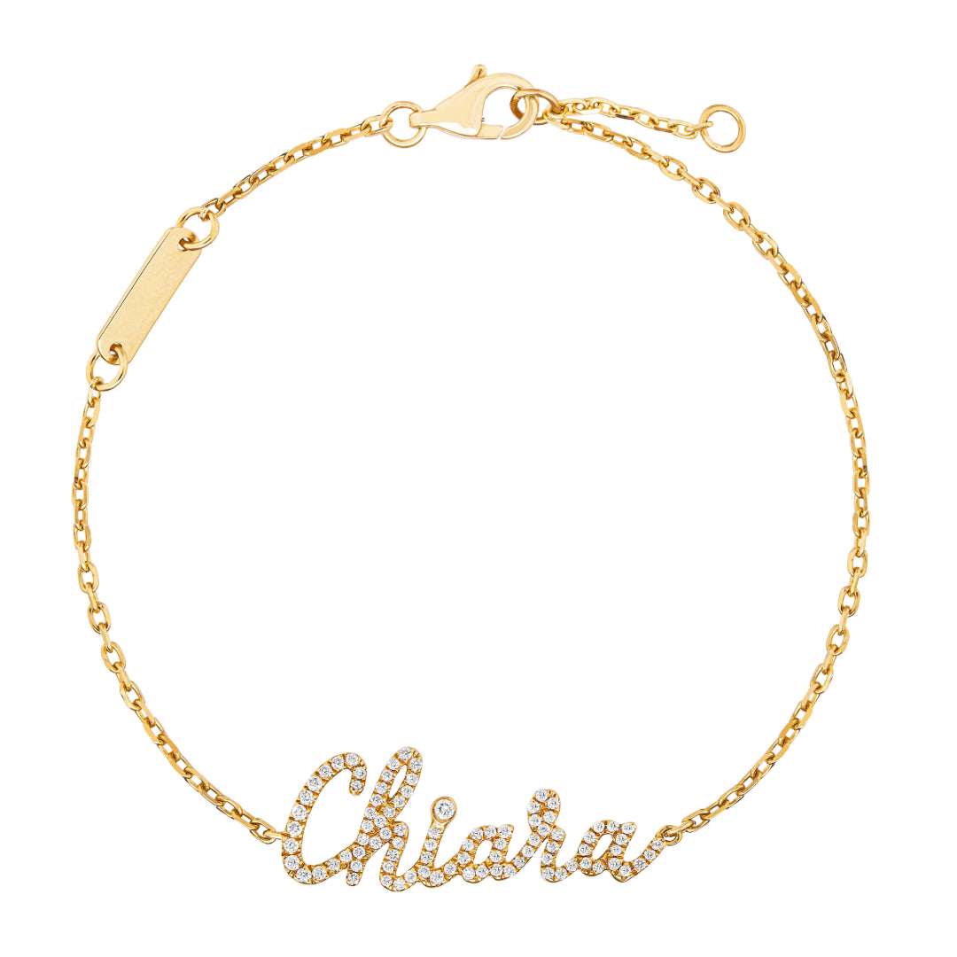 Yellow gold Personalized Diamond Script Name Bracelet