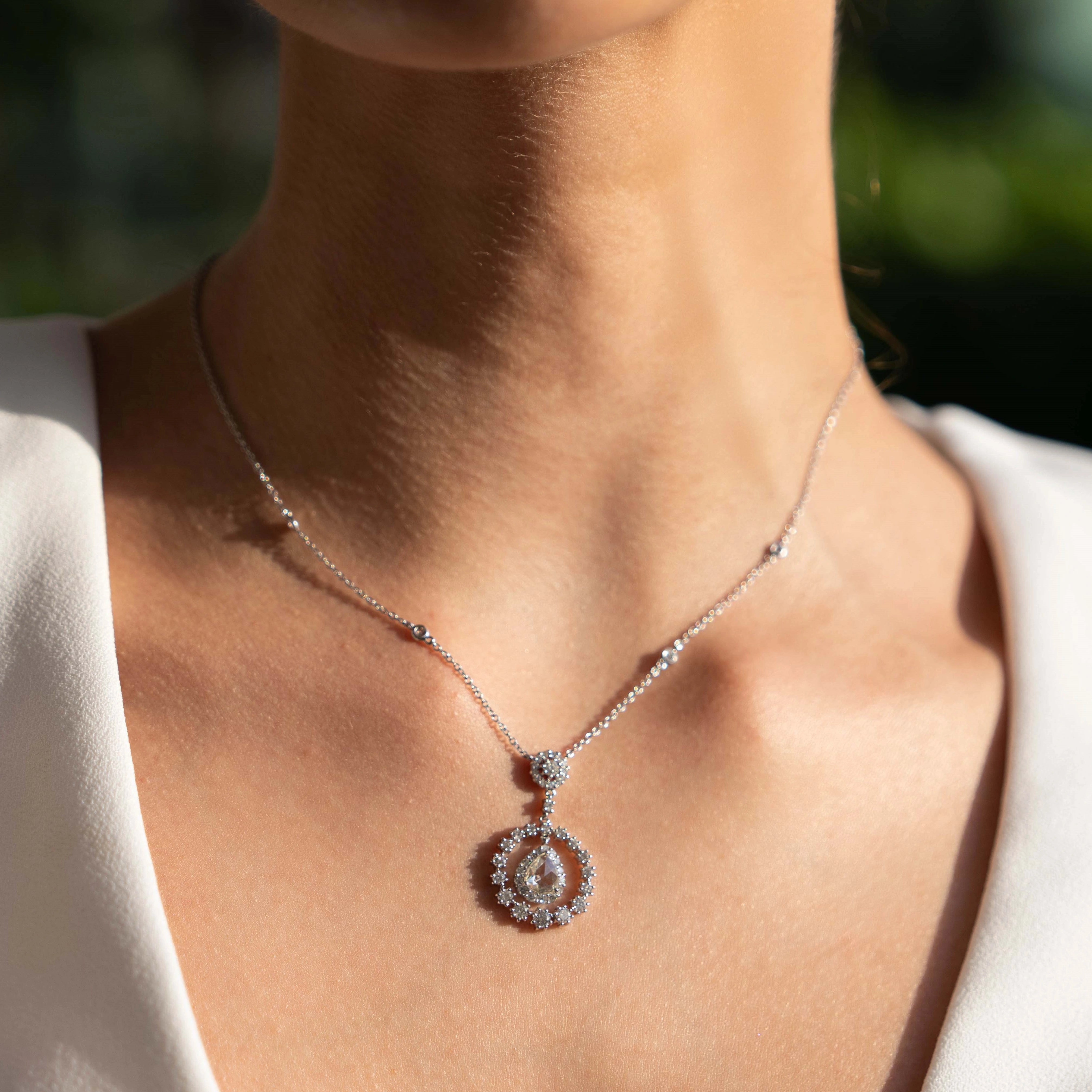 White gold rose cut diamond necklace