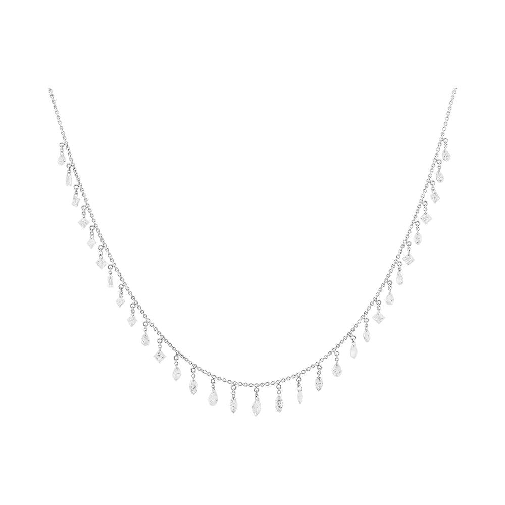 White Gold Rose Cut Diamond Necklace on white background.