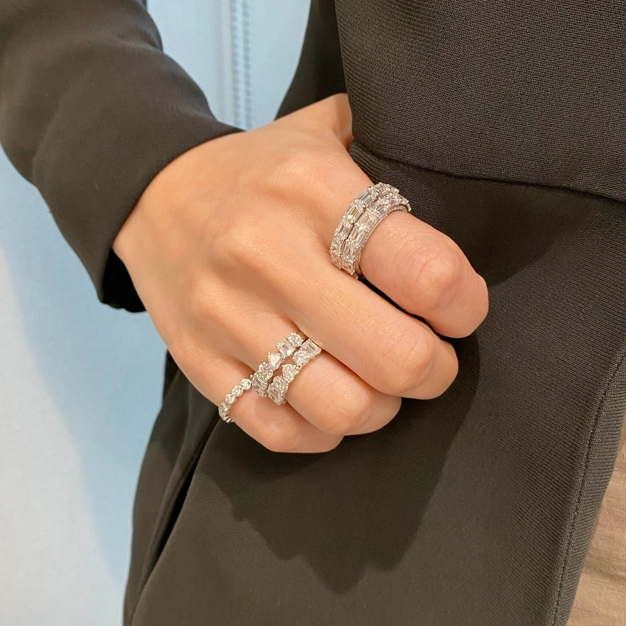 Sideway Emerald Eternity Ring