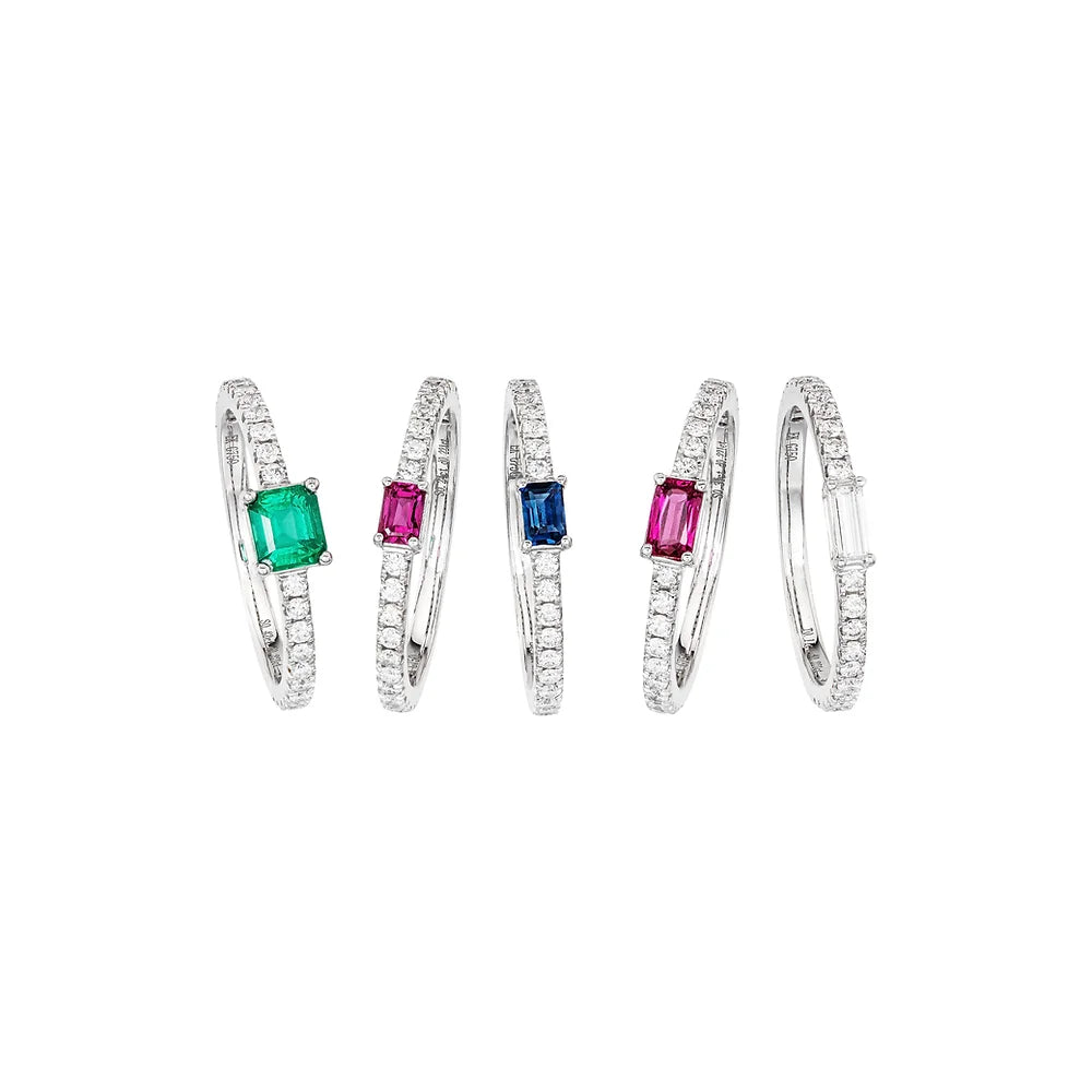 White Gold Stackable Birthstone Ring on white background.