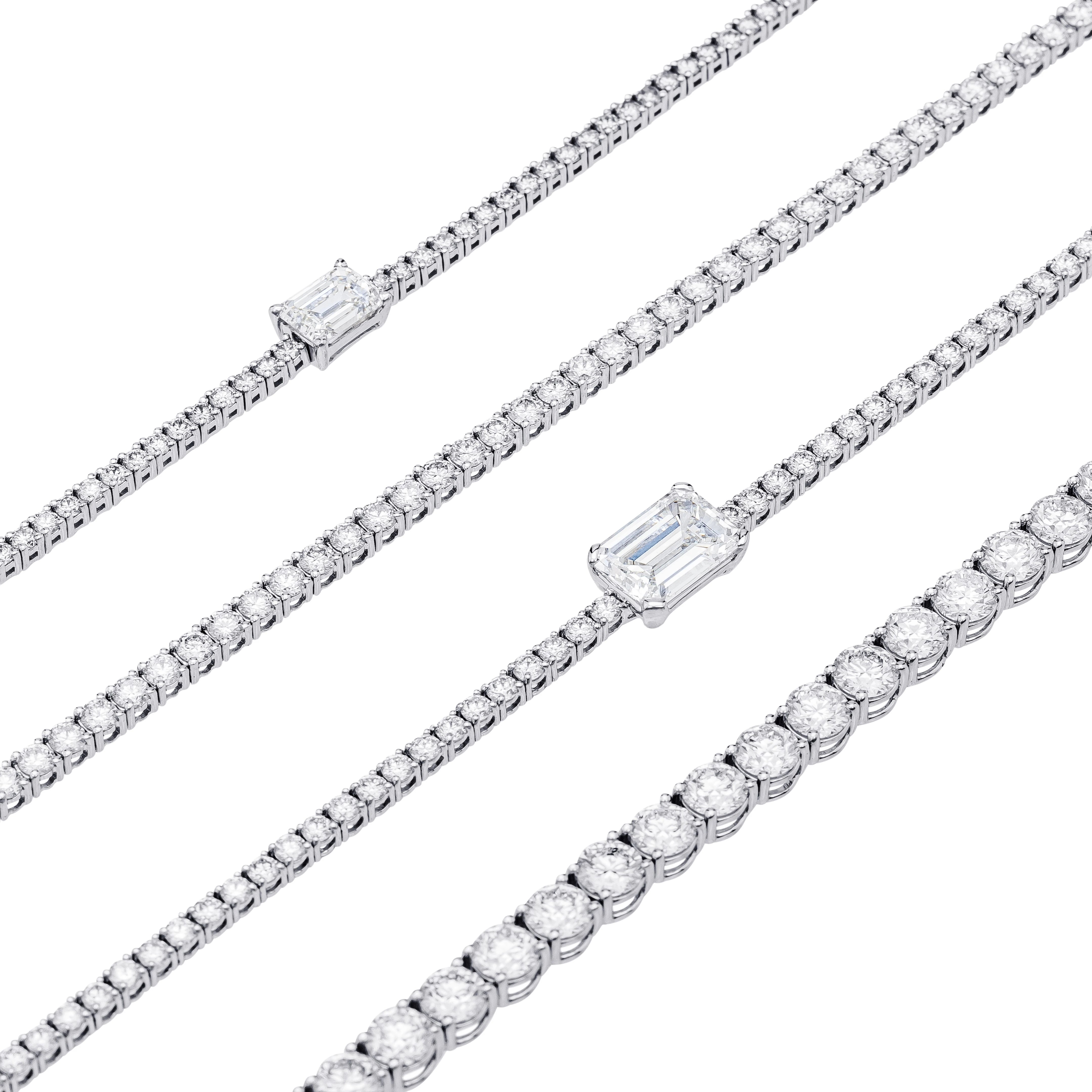 Tennis Bracelet with Emerald Diamond Center Stone