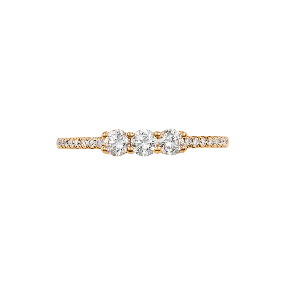 Rose Gold Three Stone Equilibrium Ring on white background