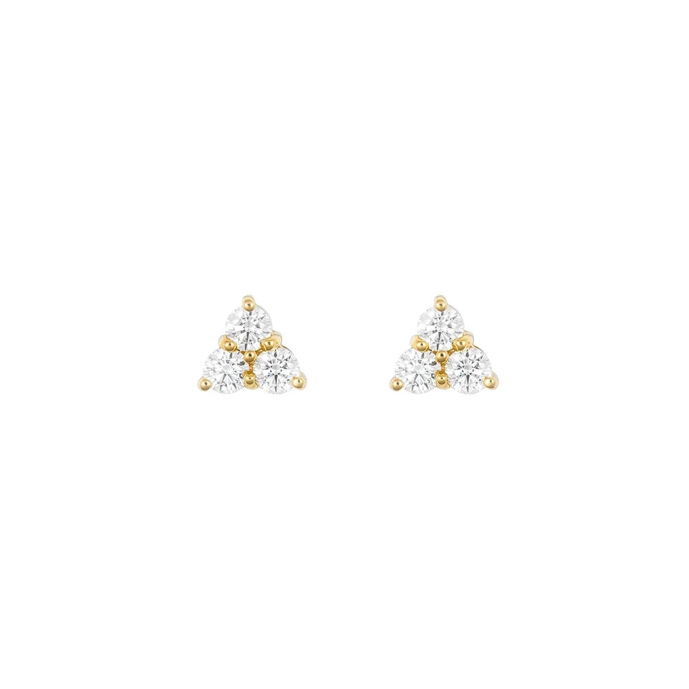 Yellow Gold Trio Diamond Studs on white background