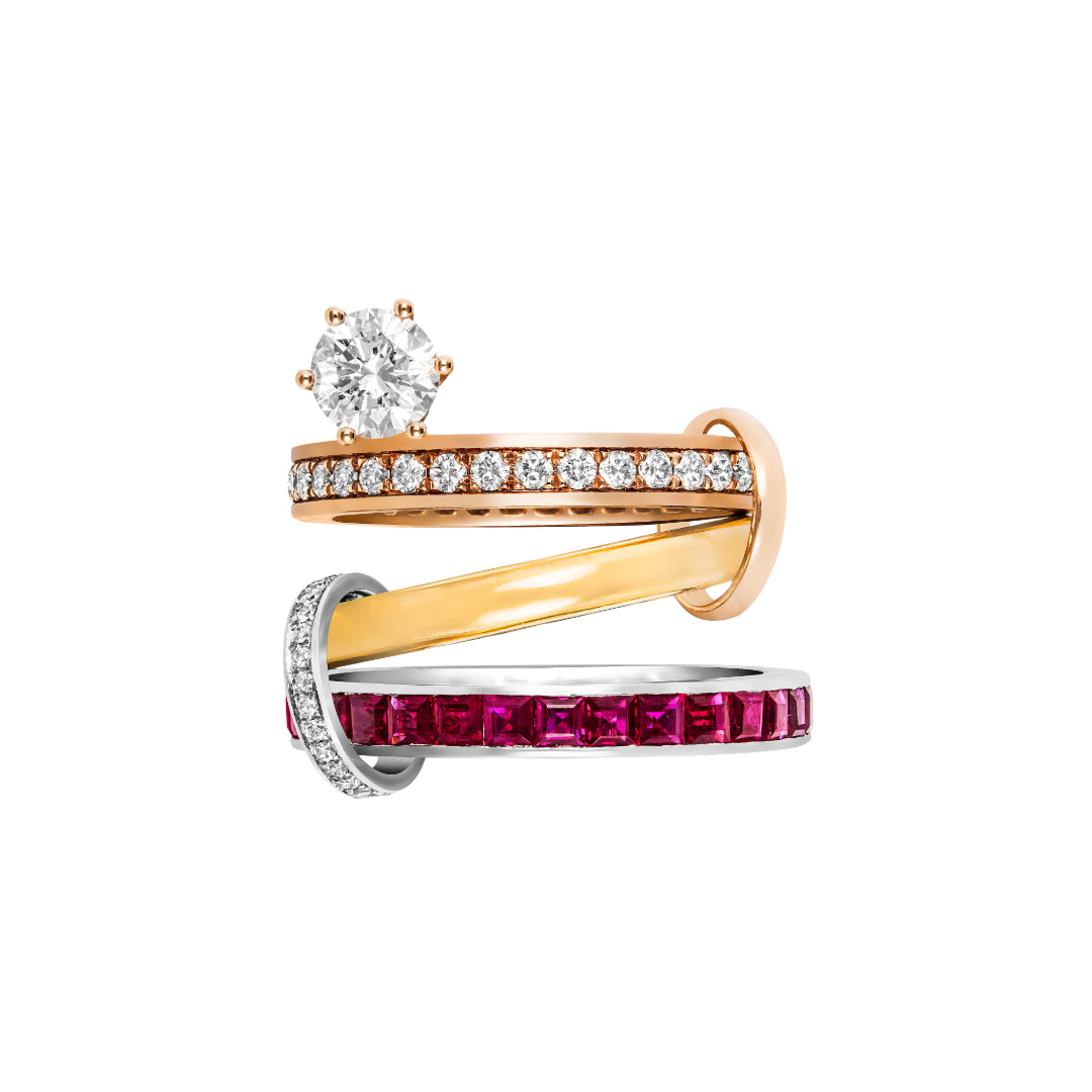 Trio ruby ring on white background