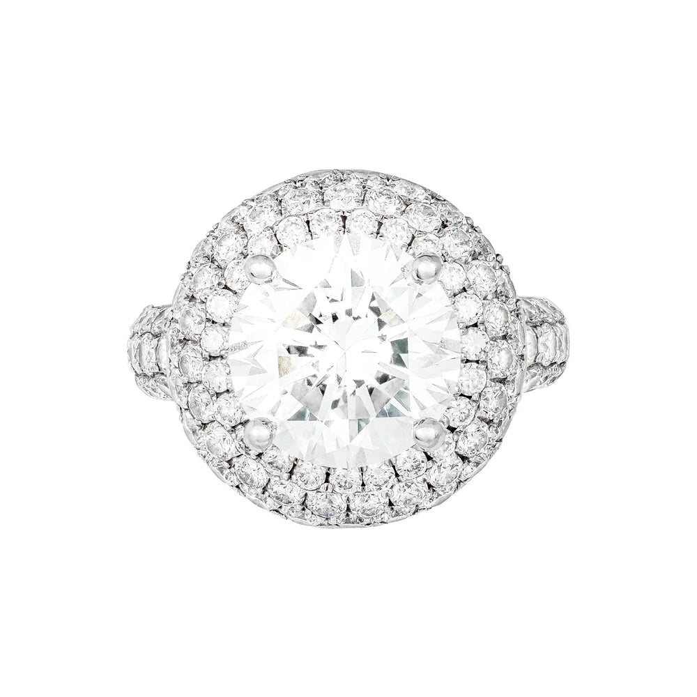 White gold triple row pavé halo Engagement Ring.