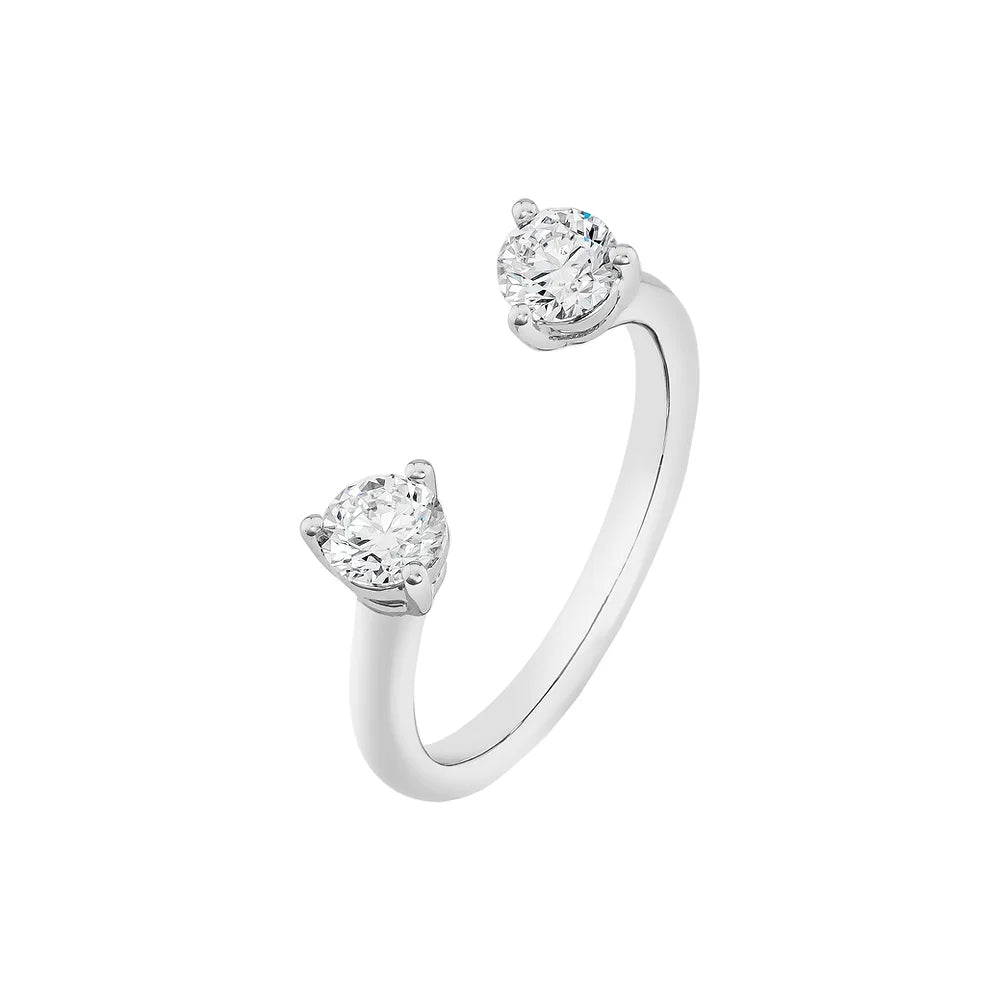 White gold two dot open ring on white background