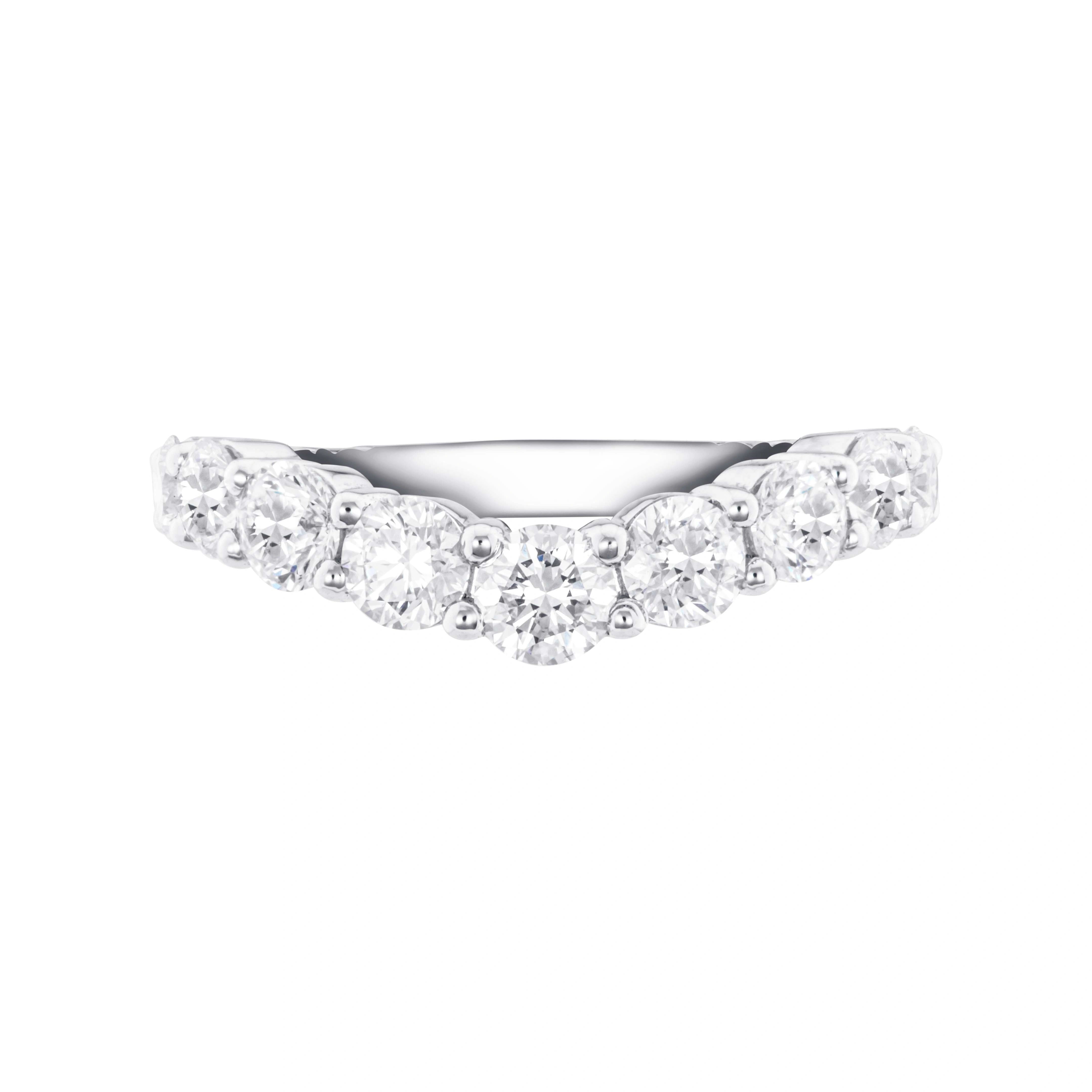 White gold V-shape diamond ring on white background