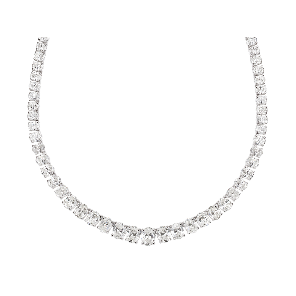 Close up gradual Oval Tennis Necklace Bridal Jewellery on white background
